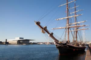 Copenhagen, the Opera, sailing ship